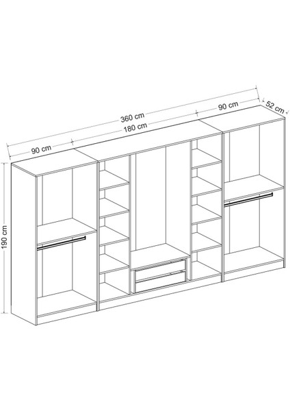 Kale 8 Kapaklı 4 Aynalı 2 Çekmeceli Dolap Antrasit 210 cm indirimleri
