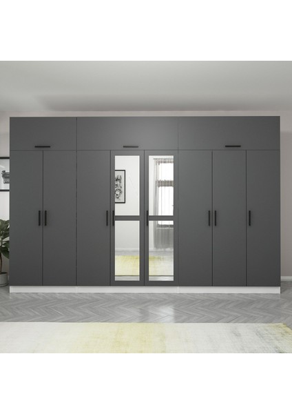 Kale 8 Kapaklı 2 Aynalı 4 Çekmeceli Dolap ve Yüklük Beyaz Antrasit 210 cm fiyatları