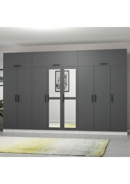 Kale 8 Kapaklı 2 Aynalı 4 Çekmeceli Dolap ve Yüklük Beyaz Antrasit 210 cm modelleri