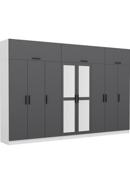 Kale 8 Kapaklı 2 Aynalı 4 Çekmeceli Dolap ve Yüklük Beyaz Antrasit 210 cm fırsatları