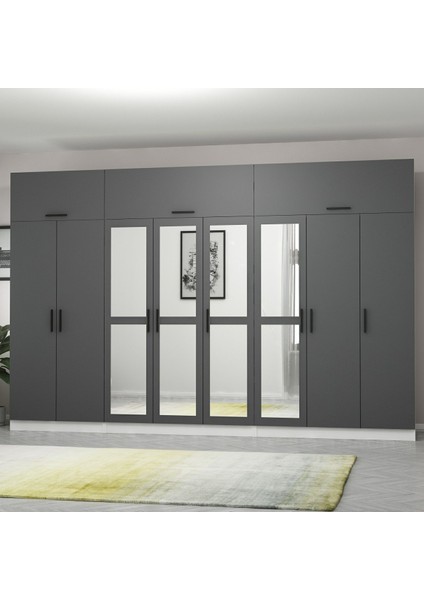 Kale 8 Kapaklı 4 Aynalı 4 Çekmeceli Dolap ve Yüklük Beyaz Antrasit 190 cm modelleri