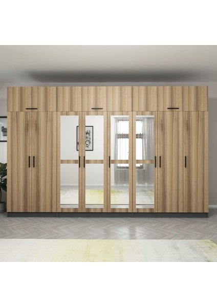 Kale 8 Kapaklı 4 Aynalı 4 Çekmeceli Dolap ve Yüklük Antrasit Dore 190 cm fiyatları