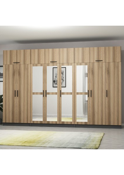 Kale 8 Kapaklı 4 Aynalı 4 Çekmeceli Dolap ve Yüklük Antrasit Dore 190 cm modelleri