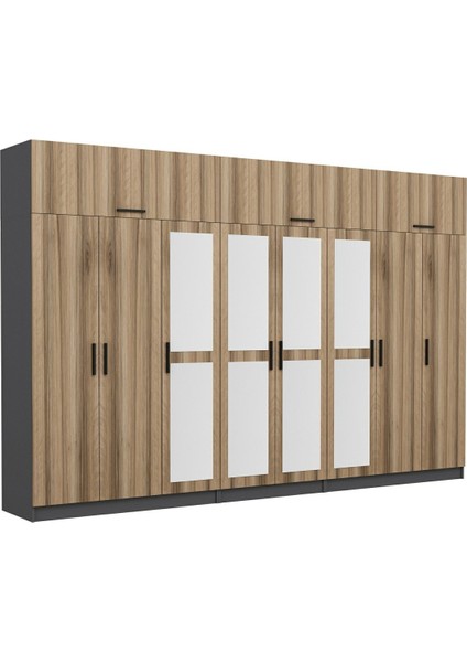Kale 8 Kapaklı 4 Aynalı 4 Çekmeceli Dolap ve Yüklük Antrasit Dore 190 cm fırsatları
