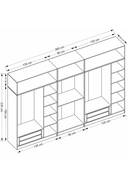 Kale 8 Kapaklı 4 Aynalı 4 Çekmeceli Dolap ve Yüklük Antrasit Dore 190 cm indirimleri
