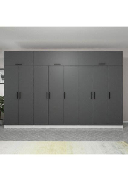 Kale 8 Kapaklı 4 Çekmeceli Dolap ve Yüklük Beyaz Antrasit 190 cm fiyatları