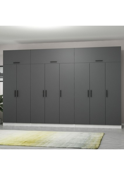 Kale 8 Kapaklı 4 Çekmeceli Dolap ve Yüklük Beyaz Antrasit 190 cm modelleri