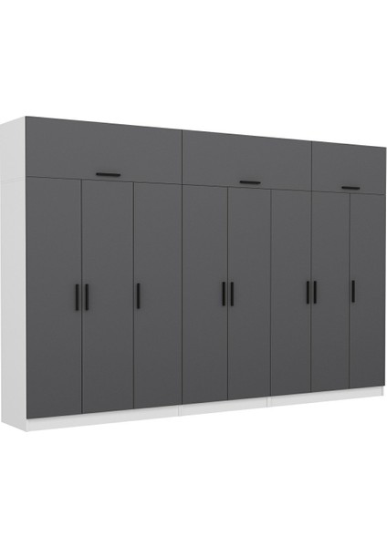 Kale 8 Kapaklı 4 Çekmeceli Dolap ve Yüklük Beyaz Antrasit 190 cm fırsatları