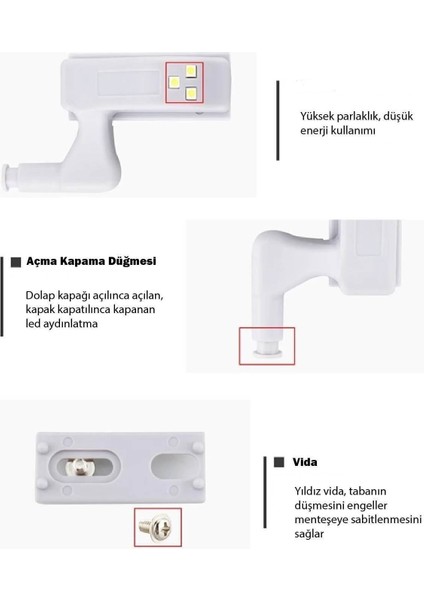 6 Adet Banyo Mutfak Dolap Içi Menteşe Lambası LED Aydınlatıcı