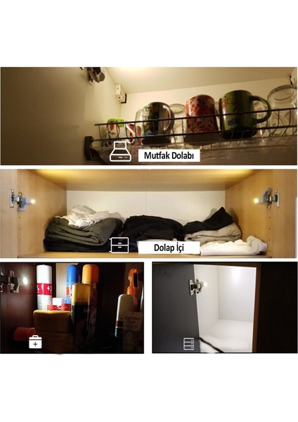 6 Adet Banyo Mutfak Dolap Içi Menteşe Lambası LED Aydınlatıcı