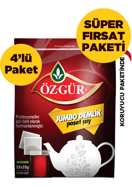 Jumbo Demlik Poşet Çay 50 Li - 50X20 G (4'lü Paket)