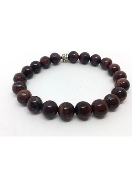 % 100 Kırmızı Kaplan Gözü Doğaltaş Bileklik (2 Adet Yedek Tane ve Yedek Lastikli)