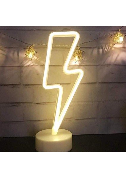 Yıldırım Şimşek Şeklinde USB ve Pilli Neon LED Lamba Masa Lambası