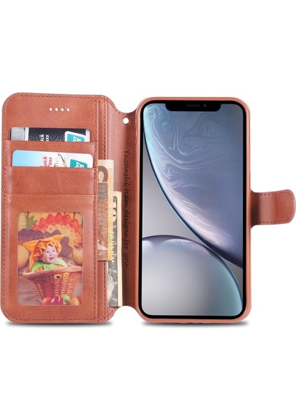 Apple iPhone Xr 6.1 Inç Uyumlu Kart Yuvalı Deri Telefon Kılıfı - Kahverengi (Yurt Dışından) fırsatları