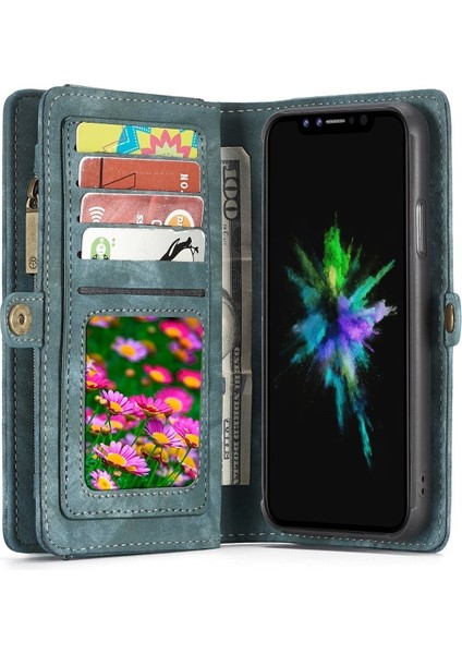 Apple iPhone Xr 6.1 Inç Uyumlu 2-In-1 Bölünmüş Deri Cep Telefonu Kılıfı - Mavi (Yurt Dışından) modelleri