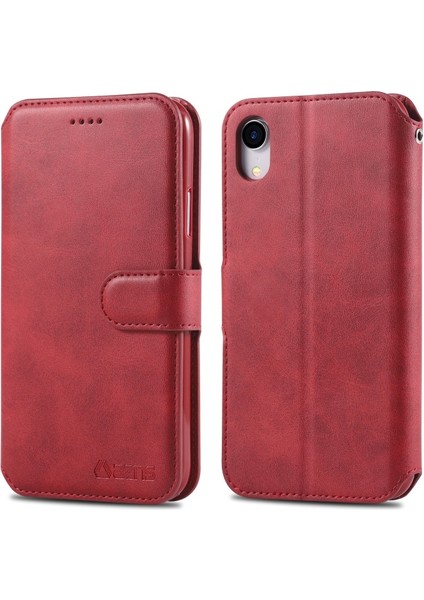 Apple iPhone Xr 6.1 Inç Uyumlu Deri Cüzdan Telefon Kılıfı - Kırmızı (Yurt Dışından)