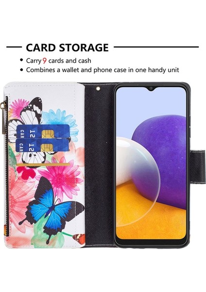 BF03 Samsung Galaxy A22 5g Için Renkli Desen Baskı Fermuarlı Telefon Kılıfı (Yurt Dışından)