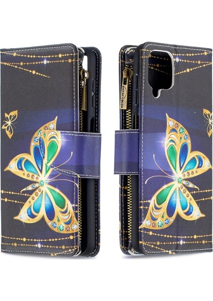 BF03 Galaxy A12 Için Desen Baskı Fermuarlı Deri Telefon Kılıfı (Yurt Dışından)