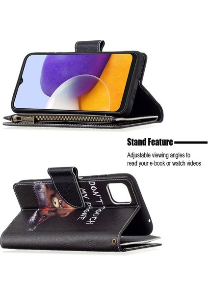 BF03 Samsung Galaxy A22 5g Için Renkli Desen Baskı Fermuarlı Telefon Kılıfı (Yurt Dışından)