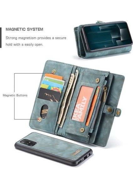 008 Serisi 2-In-1 Çok Yuva Cüzdan Bölünmüş Deri Telefon Muhafazası Galaxy A51 SM-A515 - Mavi (Yurt Dışından) fiyatları