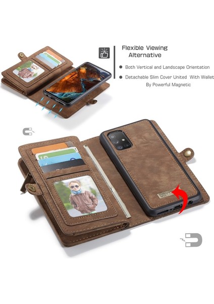 008 Serisi 2-In-1 Çok Yuva Cüzdan Bölünmüş Deri Telefon Muhafaza Galaxy A51 SM-A515 - Kahverengi (Yurt Dışından) fırsatları