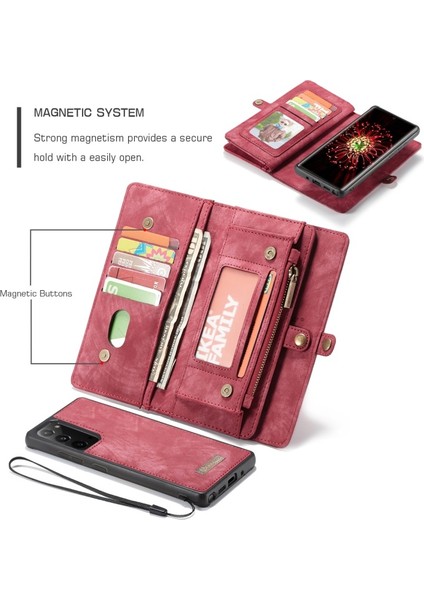 008 Serisi Çok Fonksiyonlu 2-In-1 Fermuar Cüzdan Bölünmüş Deri Kılıf Galaxy Note 20 / Note 20 5g - Kırmızı (Yurt Dışından) fırsatları