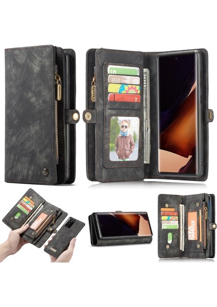 008 Serisi Çok Fonksiyonlu 2-In-1 Fermuar Cüzdan Bölünmüş Deri Kılıf Galaxy NOTE20 Ultra / NOTE20 Ultra - Siyah (Yurt Dışından)