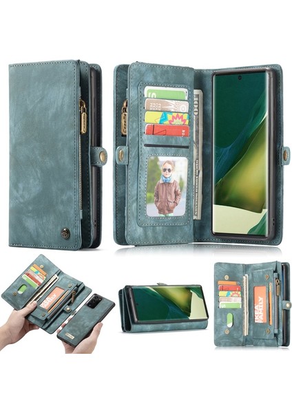 008 Serisi Çok Fonksiyonlu 2-In-1 Fermuar Cüzdan Bölünmüş Deri Kılıf Galaxy NOTE20 Ultra / NOTE20 Ultra - Mavi (Yurt Dışından)