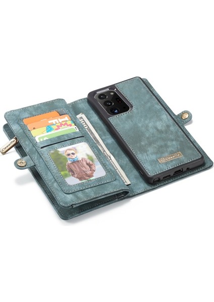 008 Serisi Çok Fonksiyonlu 2-In-1 Fermuar Cüzdan Bölünmüş Deri Kılıf Galaxy NOTE20 Ultra / NOTE20 Ultra - Mavi (Yurt Dışından) modelleri