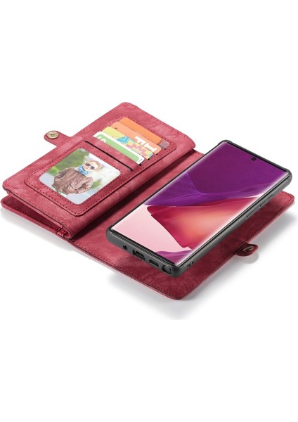 008 Serisi Çok Fonksiyonlu 2-In-1 Fermuar Cüzdan Bölünmüş Deri Kılıf Galaxy NOTE20 Ultra / NOTE20 Ultra - Kırmızı (Yurt Dışından) fırsatları