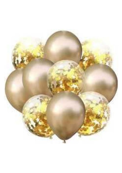 Konfetili Altın Balon Demeti (10 Adet)
