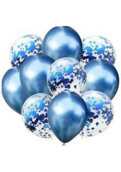 Konfetili Mavi Balon Demeti (10 Adet)