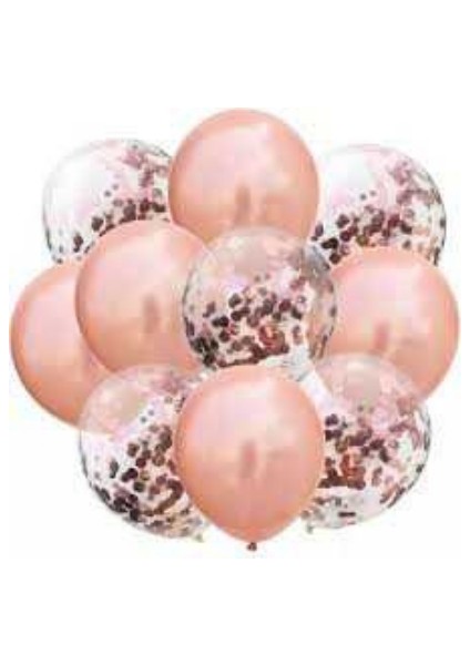 Konfetili Rose Gold Balon Demeti (10 Adet)
