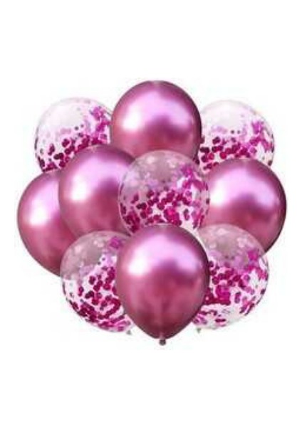 Konfetili Pembe Balon Demeti (10 Adet)
