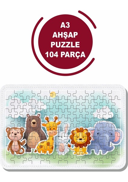 Sevimli Hayvanlar A3 104 Parça Puzzle, Oyuncak, Yapboz