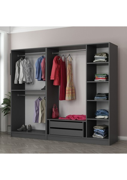 Kale 5 Bölmeli 2 Çekmeceli Giyinme Dolabı Antrasit 190CM
