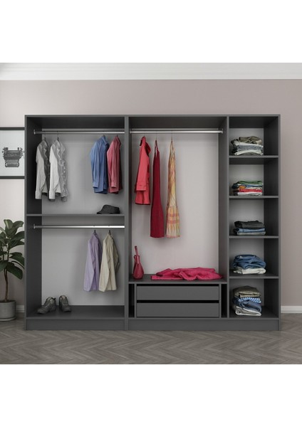 Kale 5 Bölmeli 2 Çekmeceli Giyinme Dolabı Antrasit 190CM fiyatları
