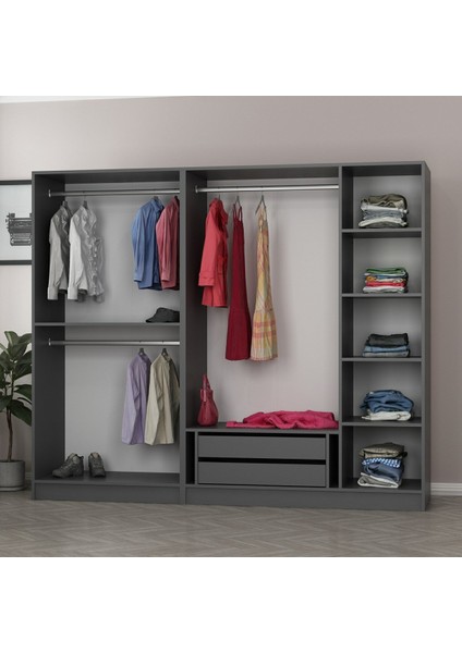 Kale 5 Bölmeli 2 Çekmeceli Giyinme Dolabı Antrasit 190CM modelleri