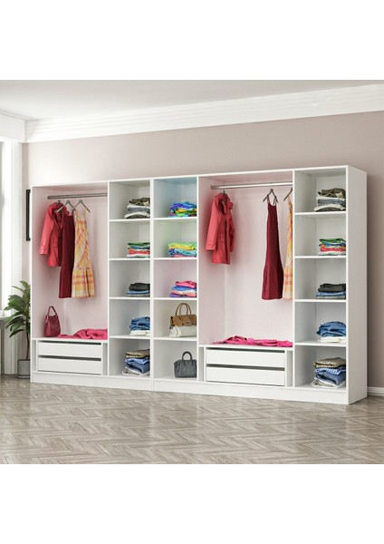 Kale 7 Bölmeli 4 Çekmeceli Giyinme Dolabı Beyaz 190CM
