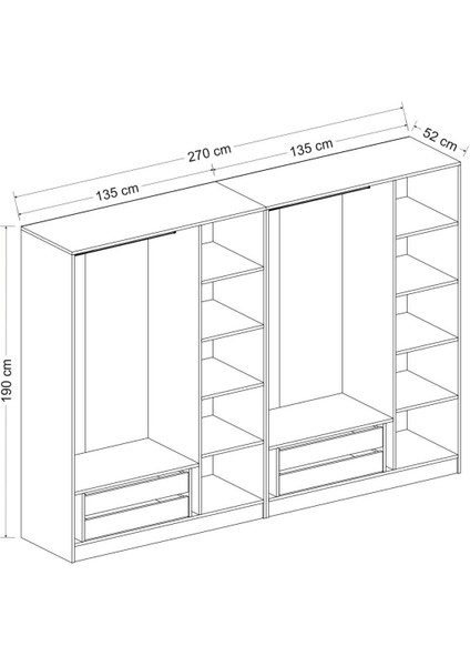 Kale 6 Bölmeli 4 Çekmeceli Giyinme Dolabı Antrasit 190CM