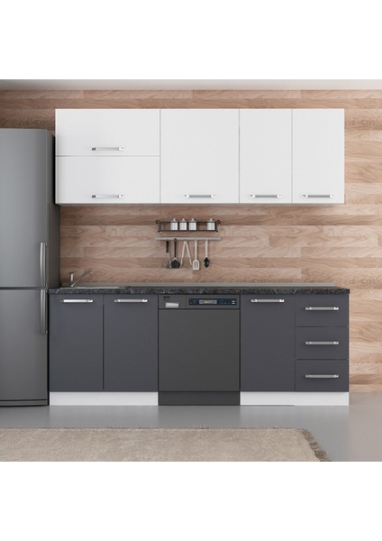 220 cm Mutfak Dolabı Beyaz Antrasit 220-A10