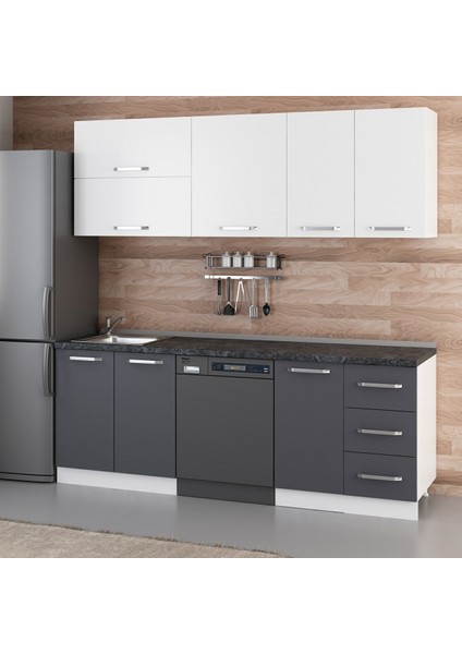 220 cm Mutfak Dolabı Beyaz Antrasit 220-A10