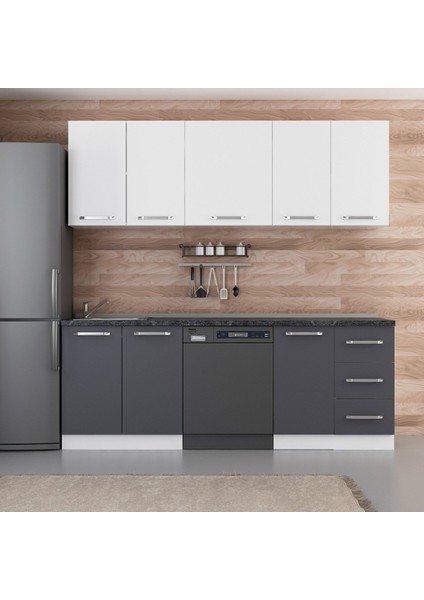 220 cm Mutfak Dolabı Beyaz Antrasit 220-A11