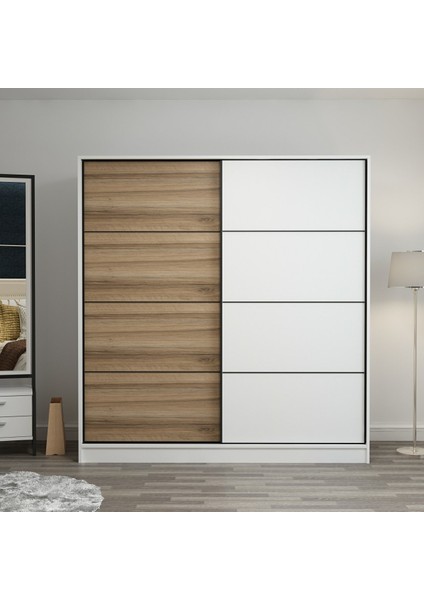 Kale 2 Kapaklı Sürgülü Dolap 180 cm - Beyaz/dore 210 cm