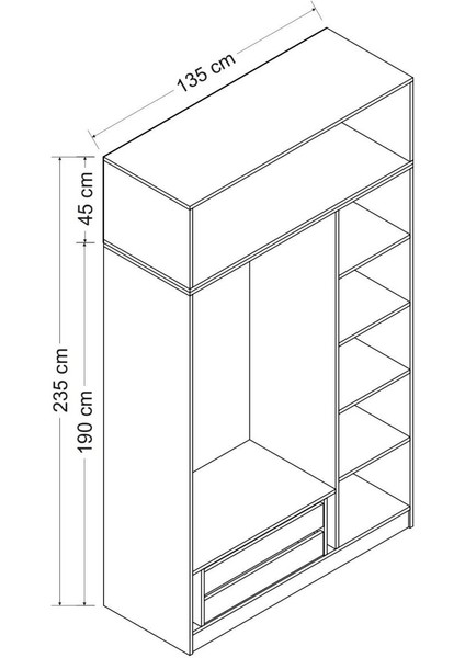 Kale 3 Kapaklı 1 Aynalı 2 Çekmeceli Dolap ve Yüklük Antrasit Dore 210 cm