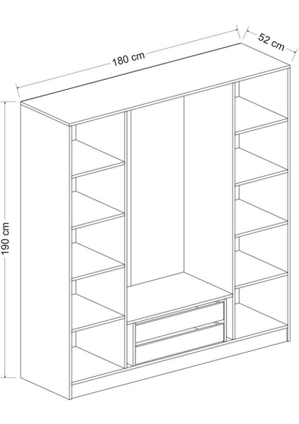 Kale 4 Kapaklı 2 Çekmeceli Dolap Antrasit Dore 210  cm