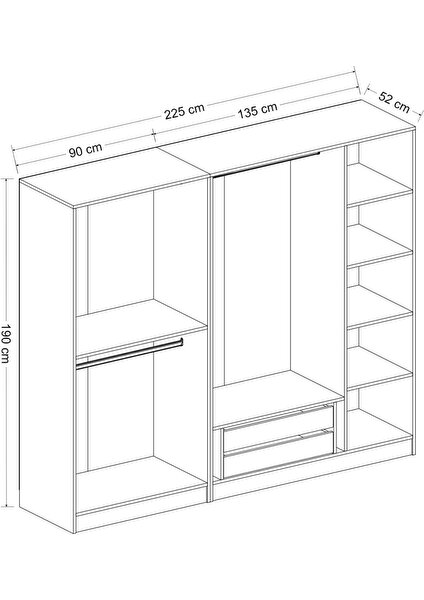 Kale 5 Kapaklı 2 Çekmeceli Dolap Antrasit Dore 210  cm