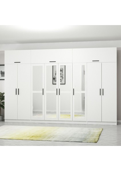 Kale 8 Kapaklı 4 Aynalı 2 Çekmeceli Dolap ve Yüklük Beyaz 190 cm modelleri