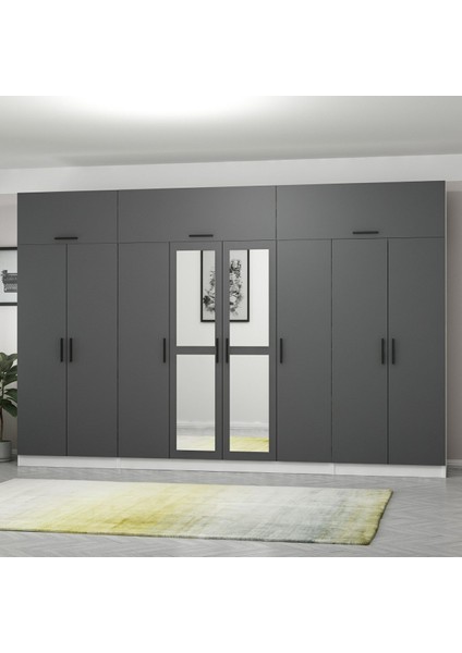 Kale 8 Kapaklı 2 Aynalı 2 Çekmeceli Dolap ve Yüklük Beyaz Antrasit 190 cm modelleri