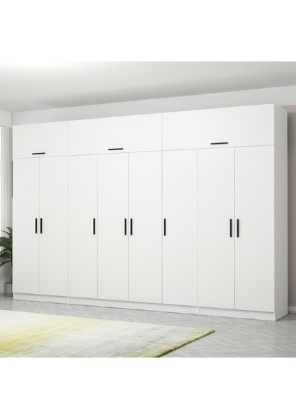 Kale 8 Kapaklı 2 Çekmeceli Dolap ve Yüklük Beyaz 190 cm